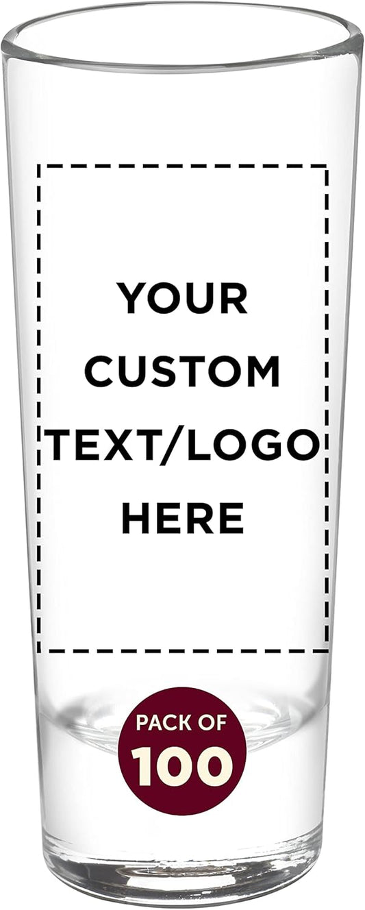 Custom Cordial Shooter Shot Glasses 2 oz. Set of 100, Personalized Bulk Pack - Great for Birthdays, Parties, Indoor & Outdoor Events - Clear