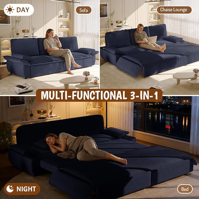 KEIKI 94.5'' King Size Pull Out Sleeper Sofa, 3-in-1 Convertible Futon Couch - Image 4