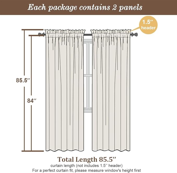 Chyhomenyc Sage Green Semi Sheer Curtains 84 Inches Long 2 Panels Set, Light - Image 5