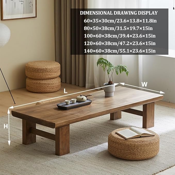 Japanese Style Vintage Tea Table Low Table Rectangular Tatami Table Sitting On - Image 3