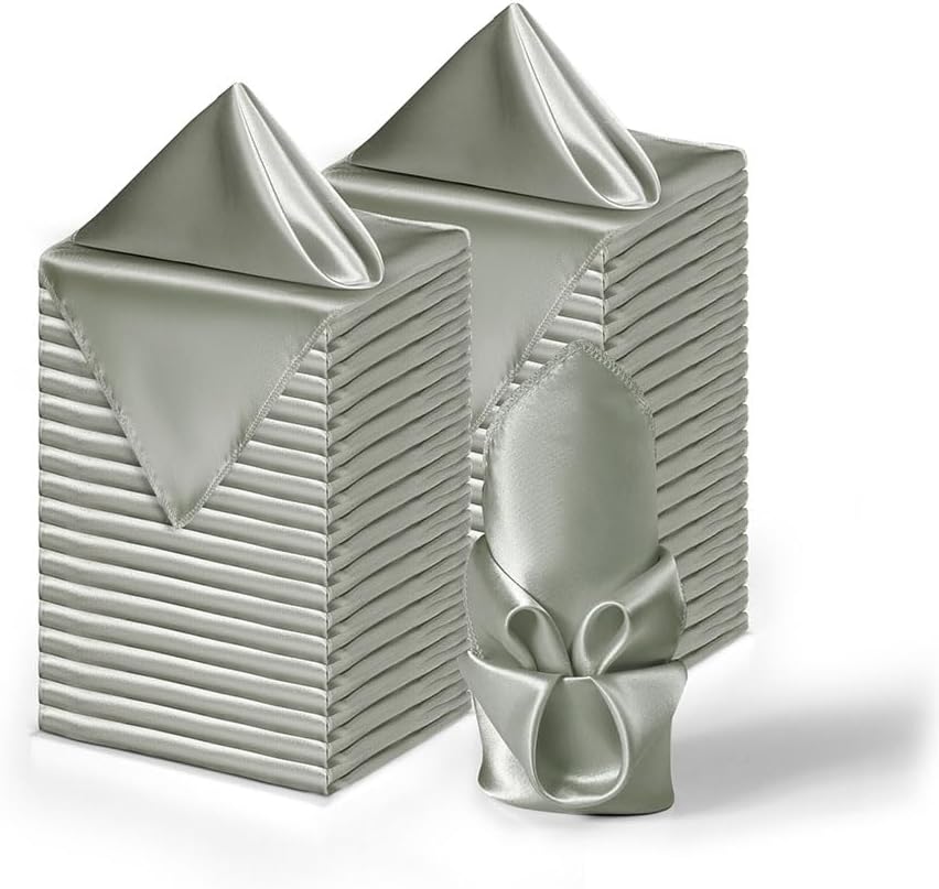 36 Pack Square Satin Dinner Napkins, 16x16 Inches Silky Soft Smooth Table Cloth Napkins for Restaurant Weddings Banquet Party Decoration, Dark Grey