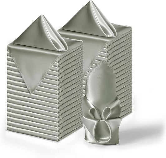 36 Pack Square Satin Dinner Napkins, 16x16 Inches Silky Soft Smooth Table Cloth Napkins for Restaurant Weddings Banquet Party Decoration, Dark Grey