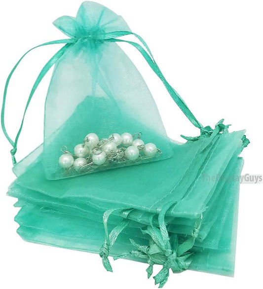 TheDisplayGuys 100-Pack 4x6 Teal Sheer Organza Gift Bags with Drawstring, Jewelry Candy Treat Wedding Party Favors Mesh Pouch