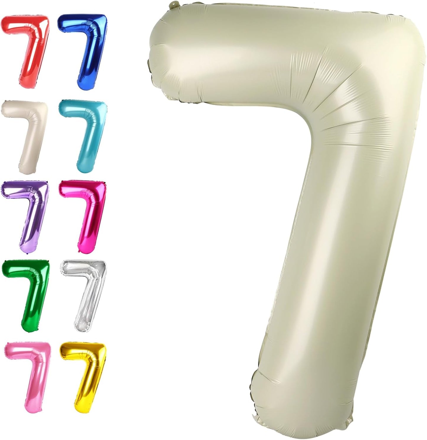 Cream White Number 7 Birthday Balloon 40 Inch, Digital Balloons for 7 17 27 70 77 Party Celebration Decorations Supplies, Mylar Foil Numbers Balloon for Seven Wedding Anniversary