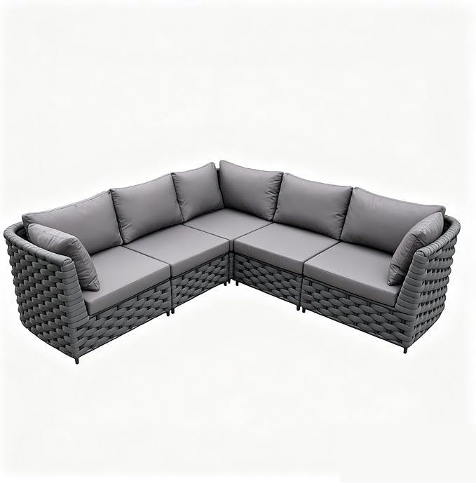 TWT Dark Gray 5-Piece Modular Outdoor Sofa, 5-Seater Free Combination Sectional by TWT