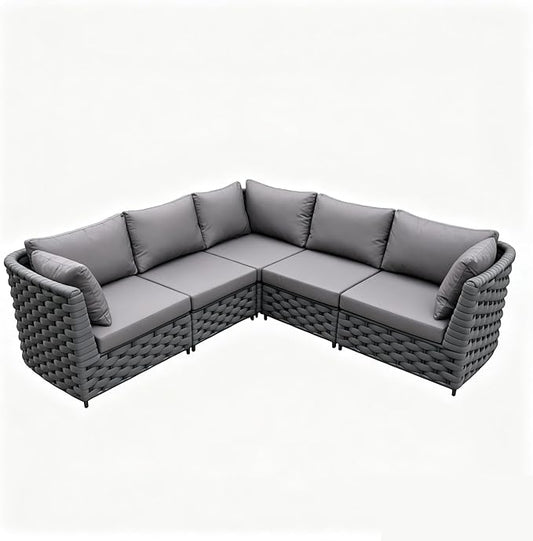 TWT Dark Gray 5-Piece Modular Outdoor Sofa, 5-Seater Free Combination Sectional by TWT