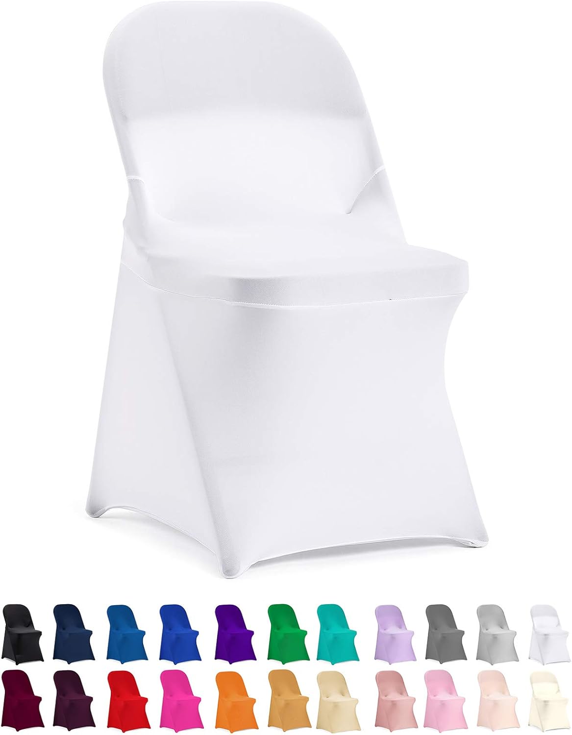 Peomeise Stretch Spandex Folding Chair Cover for Wedding Party Dining Banquet Event (White,50pcs)