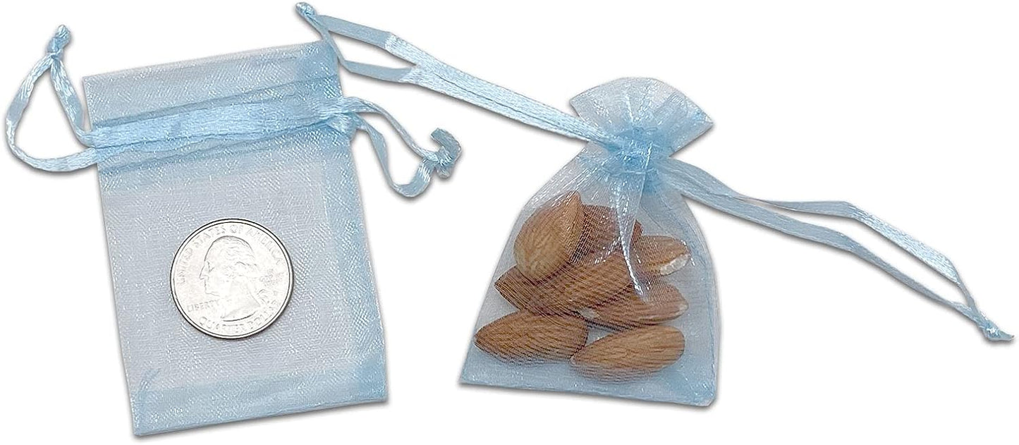 TheDisplayGuys 48-Pack 2" x 2-3/4" Blue Sheer Organza Gift Bags with Drawstring, Jewelry Candy Treat Wedding Party Favors Mesh Pouch