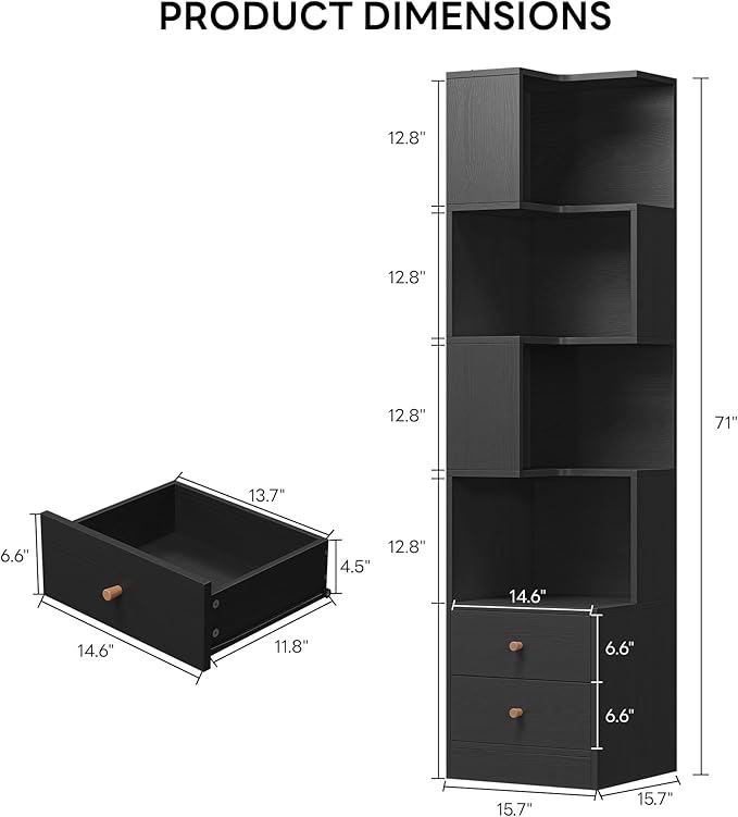 IRONCK Corner Bookshelf, 70.87" Tall Corner Bookcase - Image 2