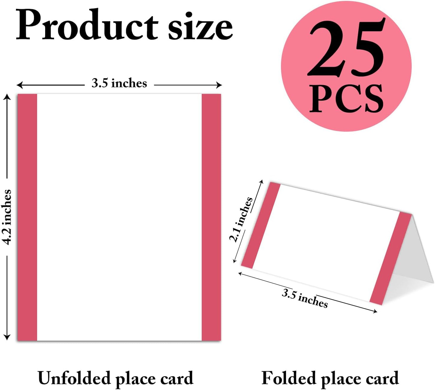 25 Pack Rose Red Place Cards, Editable Name Cards for Table Setting, Tent Cards Food Label for Dinner Party, Bridal Shower, Wedding, Baby Shower and Events -T11