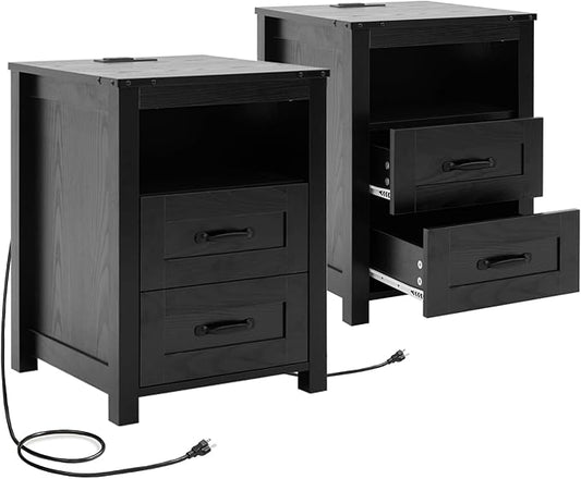 Black Night Stand Set of 2, Rustic End Table by Puntogen