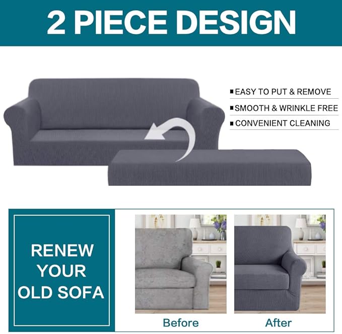 Turquoize Stretch Sofa Slipcover 2 Pieces Sofa Cover Couch Cover - Image 4