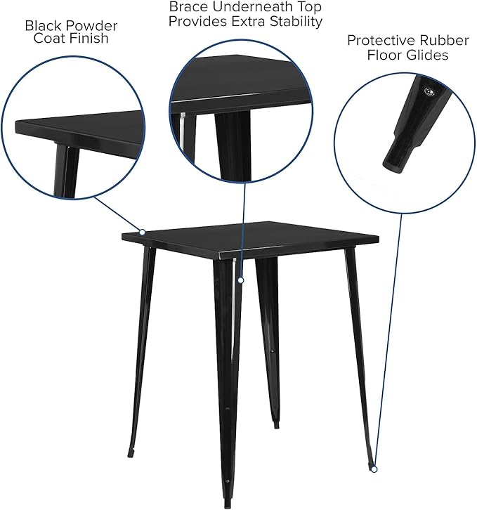Flash Furniture Nolan Commercial Grade 31.5" Square Black Metal Indoor-Outdoor - Image 4