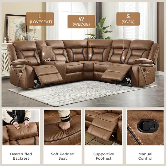 EBELLO Faux Leather Reclining Sectional Sofa Set - Image 3
