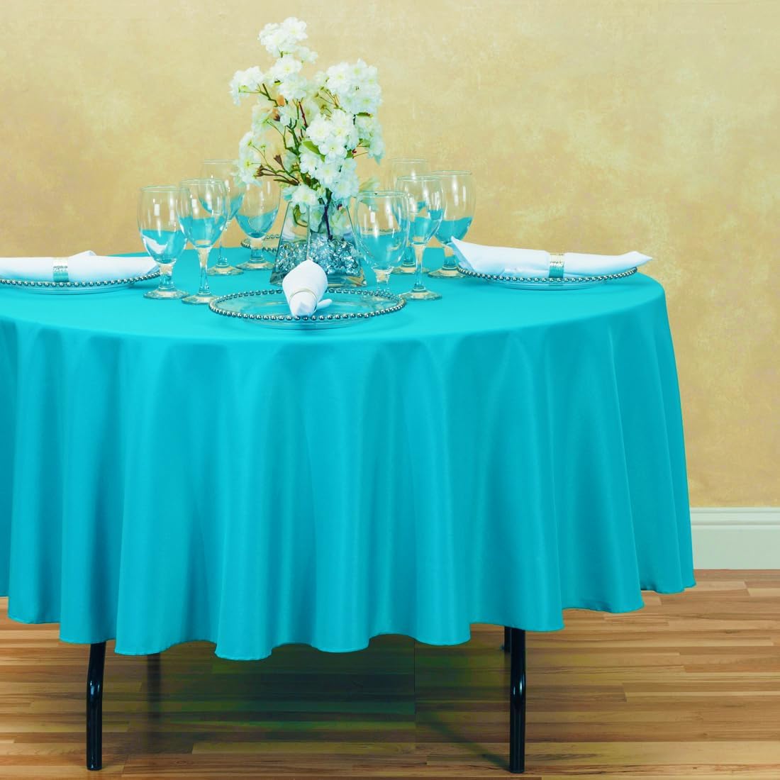 LTC LINENS 5 Pack 90 Inch Round Tablecloth Turquoise - Wrinkle Resistant Table Cloth for Round Table -Washable Polyester Fabric Table Cover for Wedding, Party