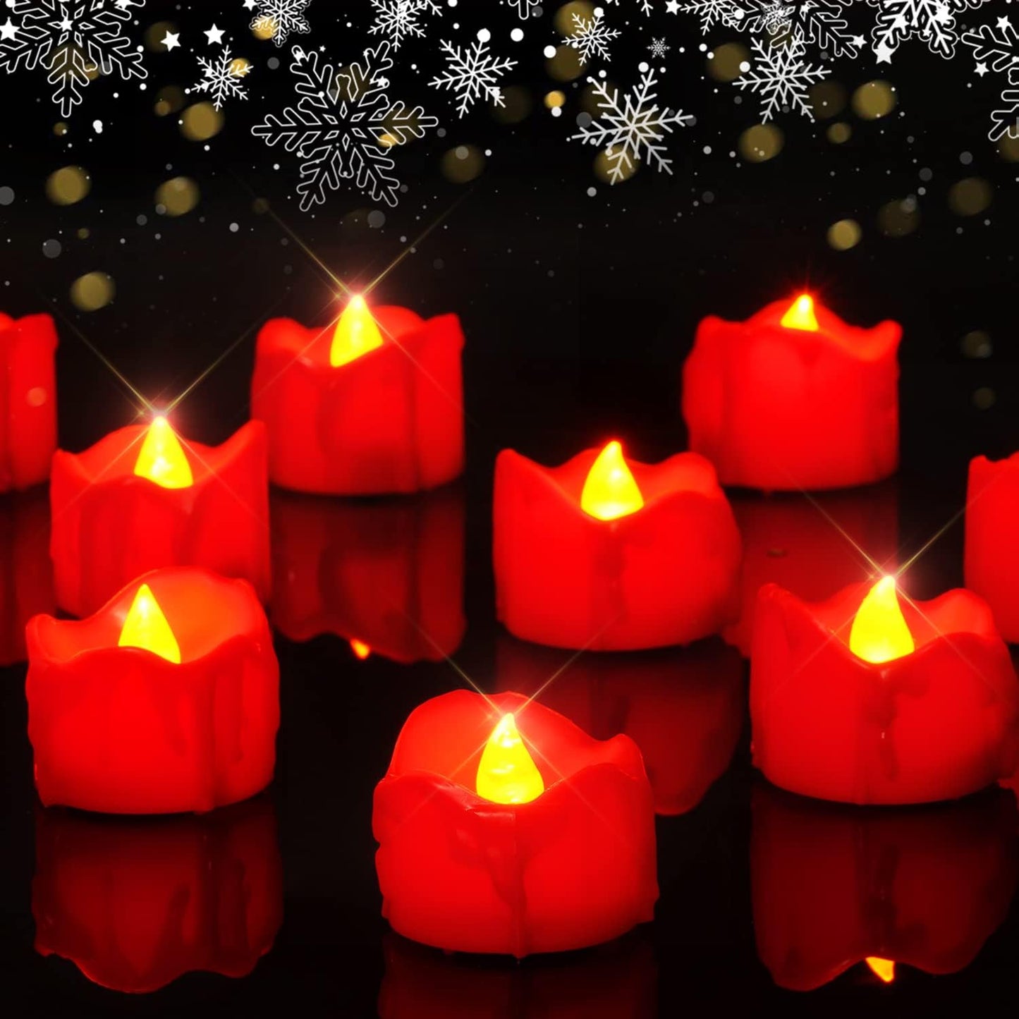 Homemory 24-Pack Halloween Red Dripping Flameless Tea Lights, Battery Operated Flickering LED Candles, Safe for Pumpkins, Party & Holiday Decor, 1.58" D x 1.2" H, Warm White Glow