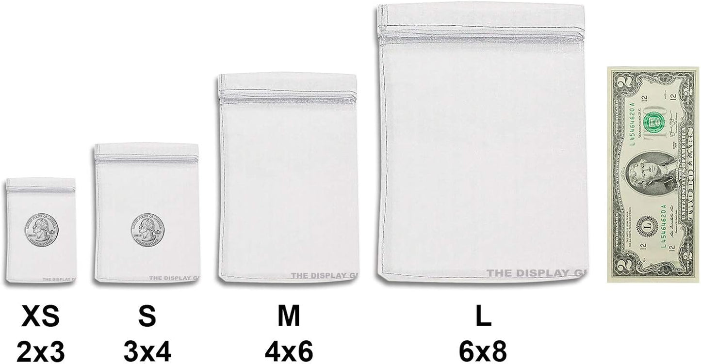 TheDisplayGuys 100-Pack 6x8 Silver Sheer Organza Gift Bags with Drawstring, Jewelry Candy Treat Wedding Party Favors Mesh Pouch