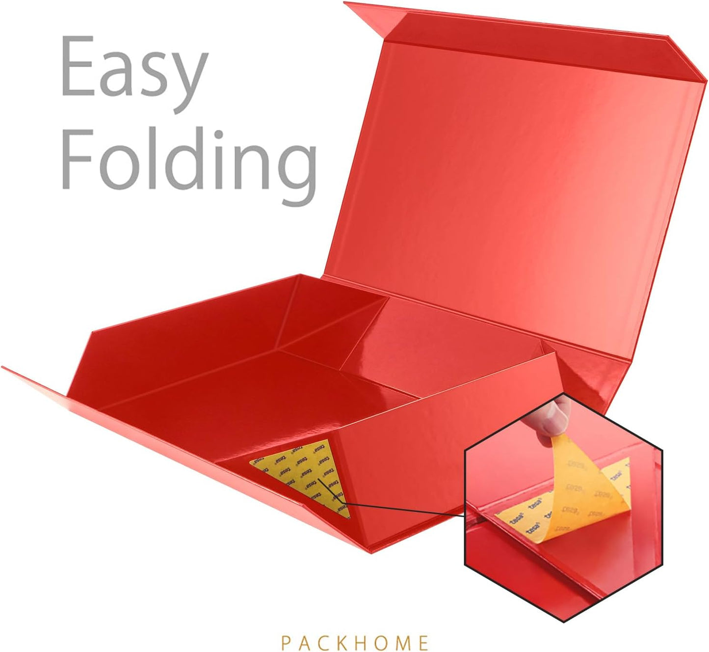 PACKHOME Extra Large Gift Box 17.5x11.3x4.3 Inches, Sturdy Shirt Box with Magnetic Lid for Clothes and Large Gifts (Glossy Red)