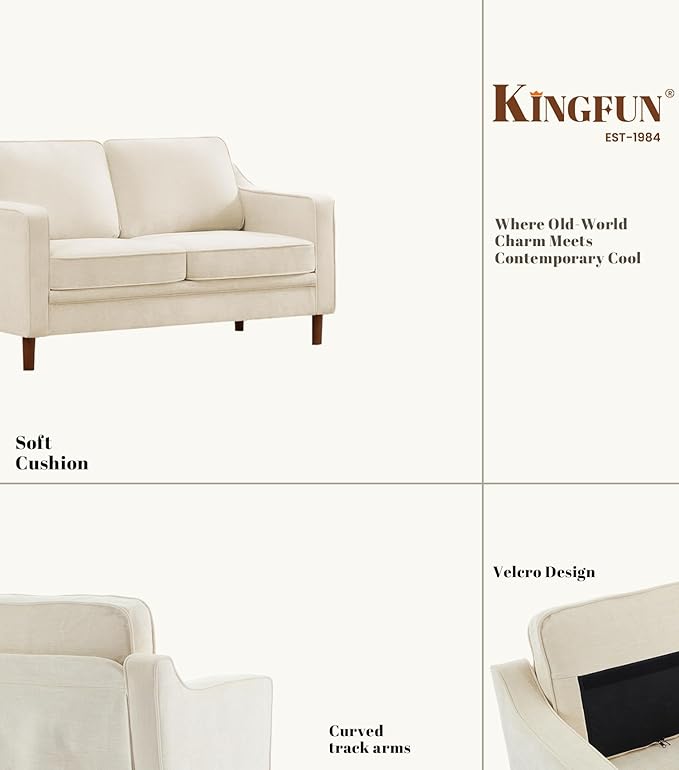 Kingfun 56" Chenille Sofa, Loveseat Couch, Mid Century Modern Love Seat Couches - Image 6