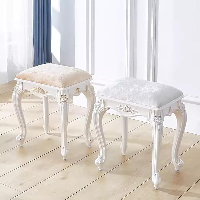Vintage Vanity Stool & Chair, Round & Rectangular Makeup Stool, Cute Ottoman - Image 2