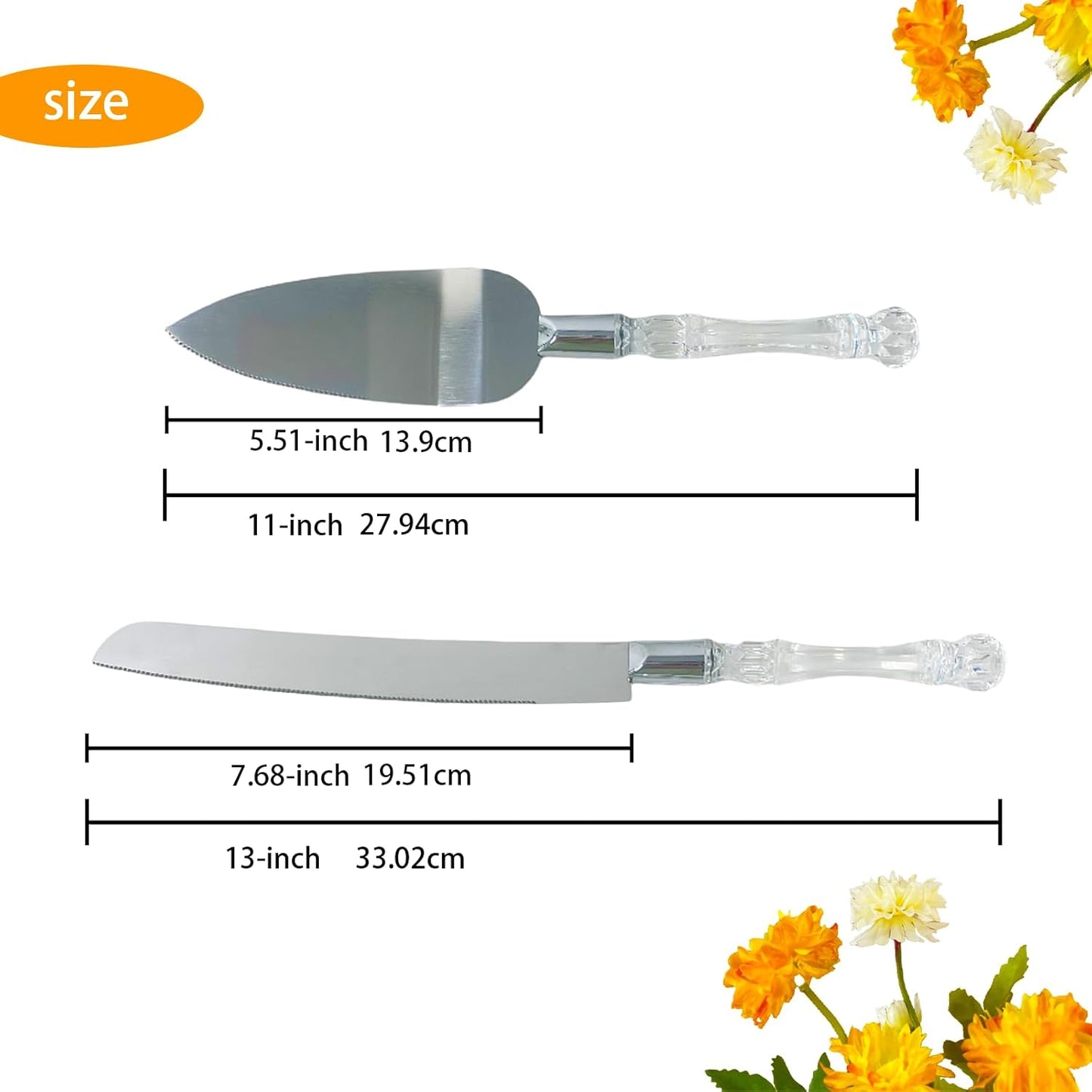 Adorox Cake Knife and Server Set Acrylic Stainless Steel Faux Crystal Handle Holiday Thanksgiving Christmas