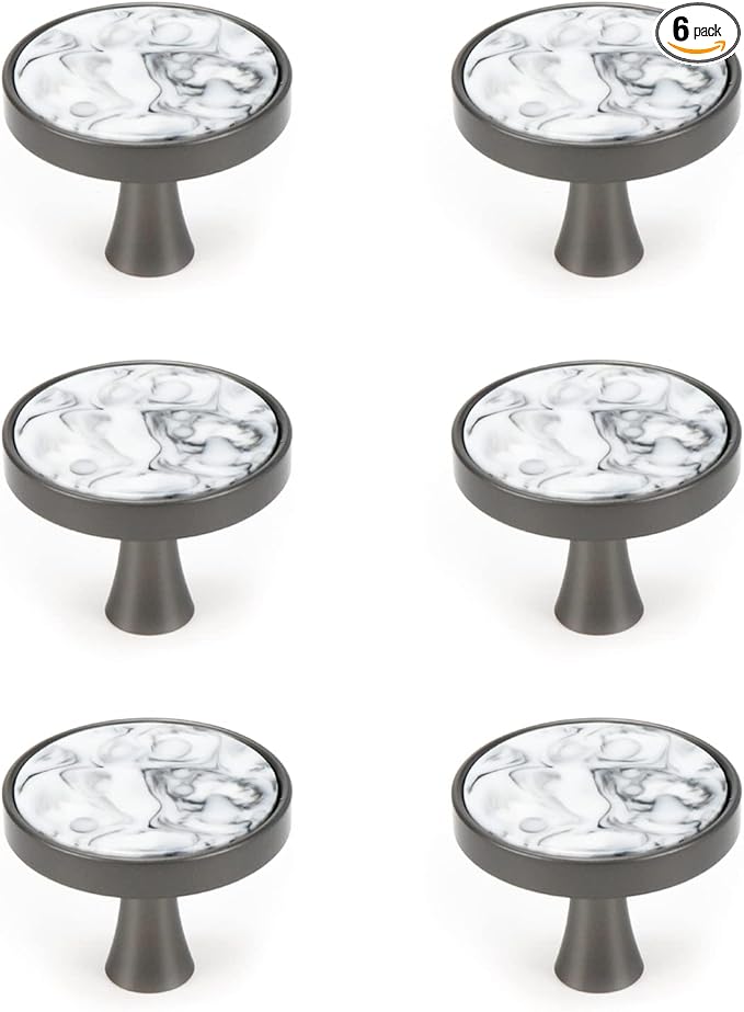 HEVSTIL 33 * 26MM Grey Marble Pattern Cabinet Knobs Marble Kitchen Cabinet by HEVSTIL