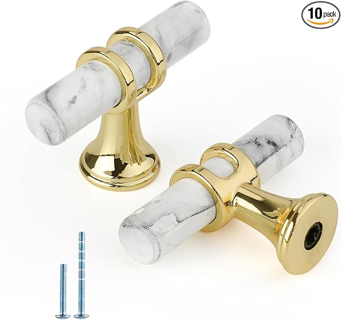 Rergy Cabinet Handles Marble Drawer Pulls and Knobs, T-Bar Hardware by Rergy