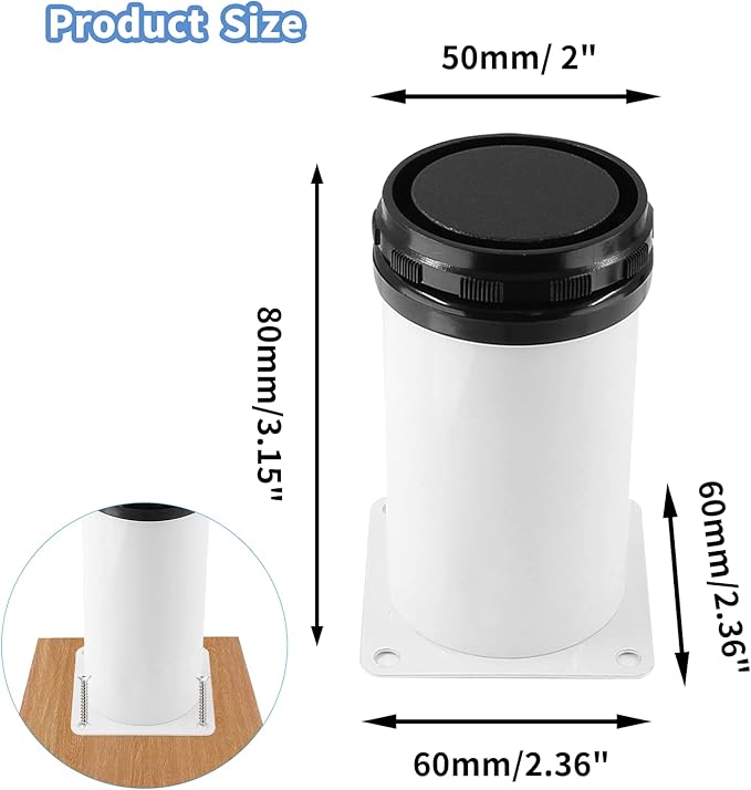 Set of 4 Stainless Steel Furniture Legs 3 Inch, Adjustable Round Cabinet Legs - Image 2