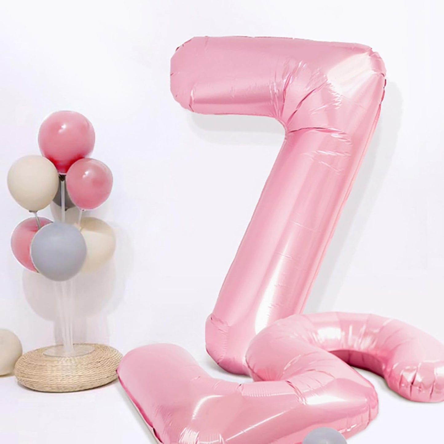 Light Pink Number 7 Balloon 40 Inch Big Self Inflating Foil Number Balloons 0-9, Pastel Pink Digital 7 Helium Balloon for 7th 17th 27th Girls Birthday Party Graduation Anniversary Decoration