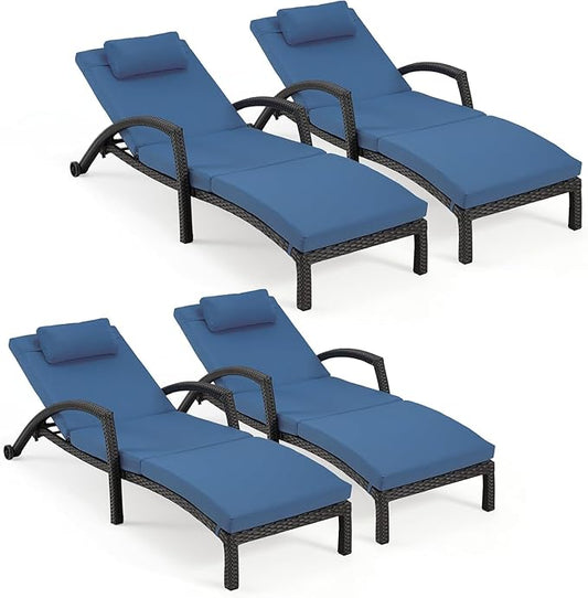 HOMREST Chaise Lounge Chairs Set of 4, PE Rattan Wicker Recliner, Patio Lounge by HOMREST