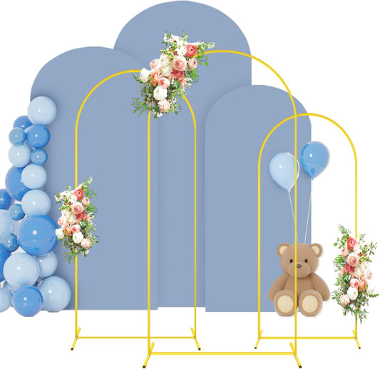 FOTSHARER Metal Arch Backdrop Stand and Cover Set 7.2FT 6.6FT 6FT Backdrop Arch Stand with Dusty Blue Wedding Arched Cover Set of 3 Background Arch Stand for Baby Shower Bridal Shower Event Decor