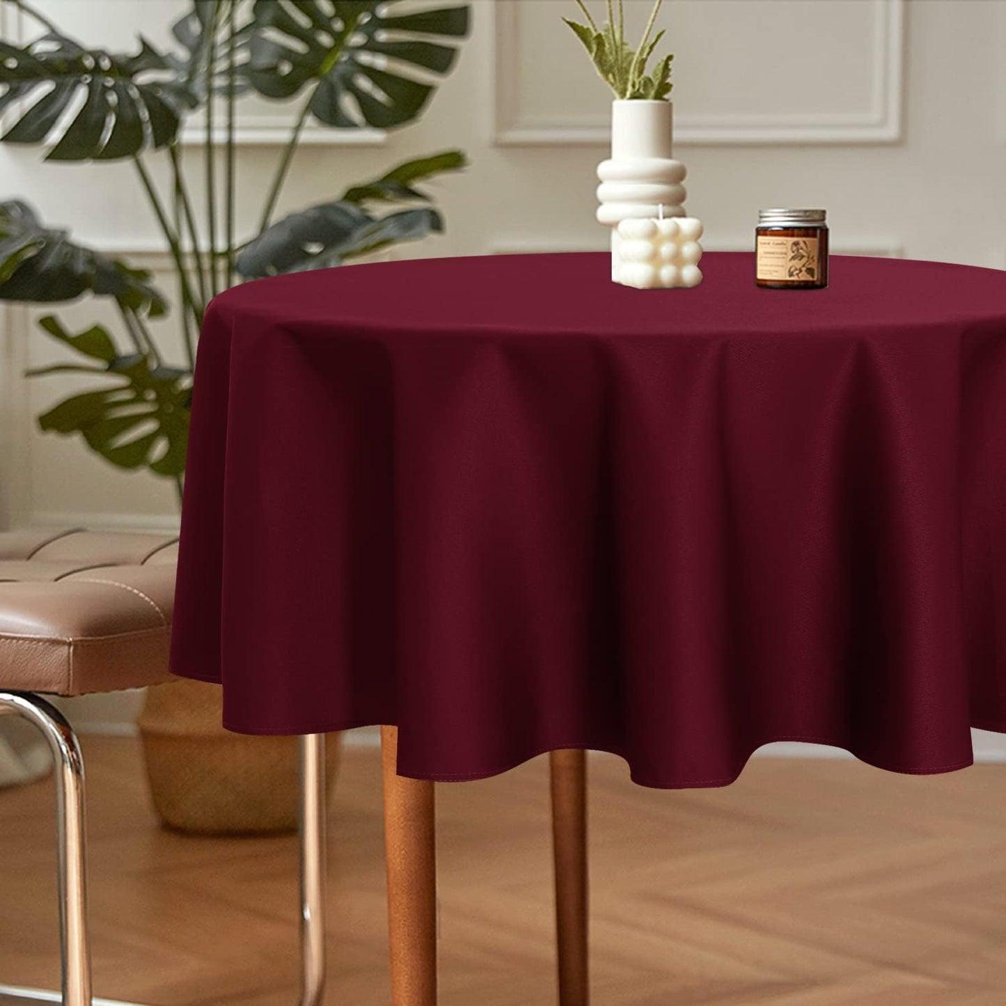 sancua 2 Pack Round Tablecloth 70 Inch Burgundy, Stain and Wrinkle Resistant Table Cloth - Washable Polyester Table Cover for Dining Tables, Buffet Parties and Camping