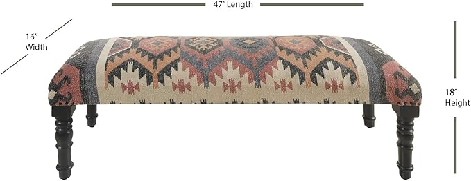 LR Home Upholstered Bench for Bedroom End of Bed |Southwestern Vintage Ottoman - Image 3