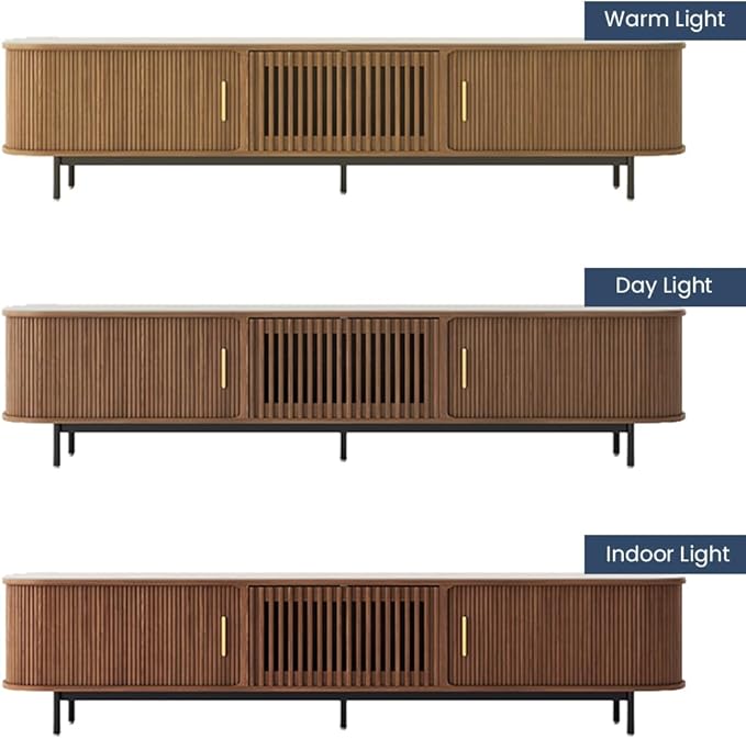POVISON Fully-Assembled Sliding Tambour Door TV Stand, Mid Century Modern - Image 5