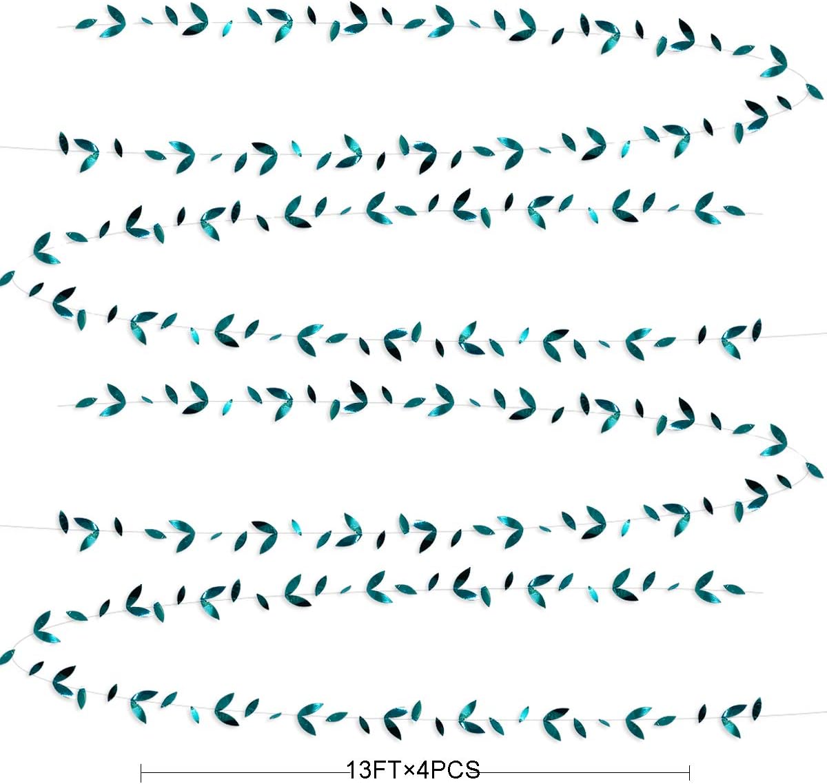 PinkBlume 52 Ft Dark Green Leaf Garland, Emerald Turquoise Paper Hanging Leaves Streamer, Teal Aqua Green Banner for Wedding, Bridal Shower, Engagement, Party Decorations