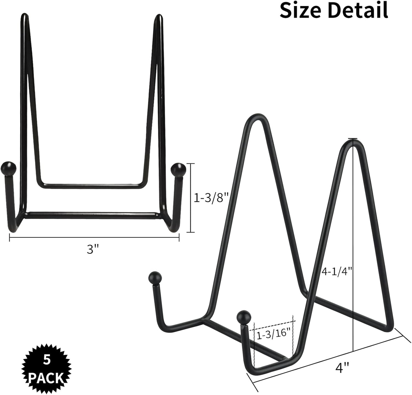 IBosins 5 Pack 4 Inch Plate Holder Display Stands, Metal Black Frame Stand for Picture, Book, Photo Easel, Creation, Collectibles