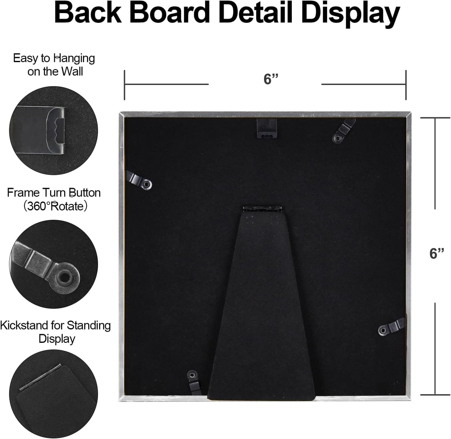 6x6 Picture Frame Set of 2, Silver Modern Simple Thin Aluminum Metal Square Photo Frames with HD Glass, Display for Tabletop and Wall, 2 Pack