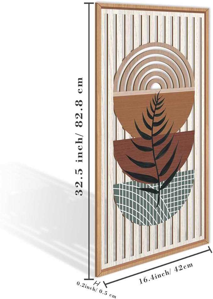 IARTTOP Framed Boho Mid-century Modern Wood Wall Art 16x32 Inch Large Bohemian - Image 5