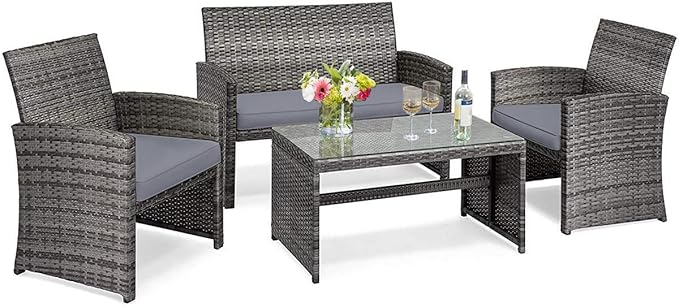 Tangkula 4 Pieces Patio Wicker Conversation Furniture Set, Patiojoy Sofa & by TANGKULA