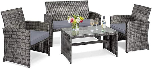 Tangkula 4 Pieces Patio Wicker Conversation Furniture Set, Patiojoy Sofa & by TANGKULA