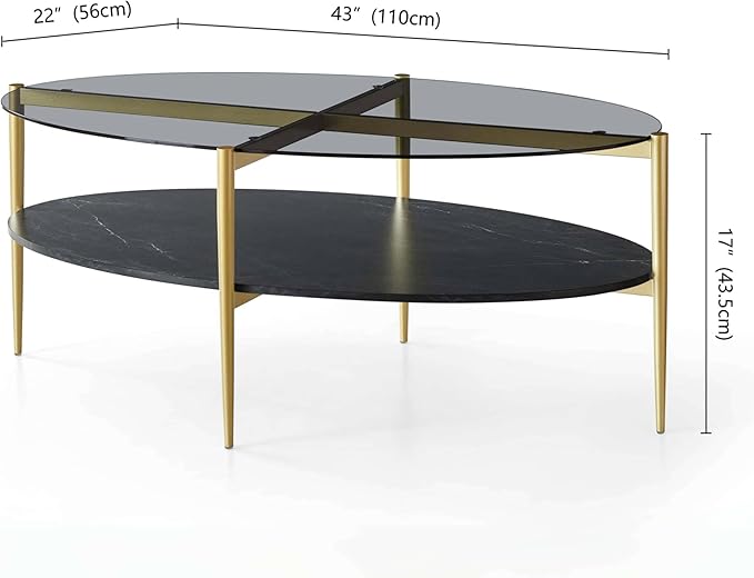 LumFurn Oval Glass Coffee Table, Mid-Century Modern Design, L43 x W22 x H17 inch - Image 2