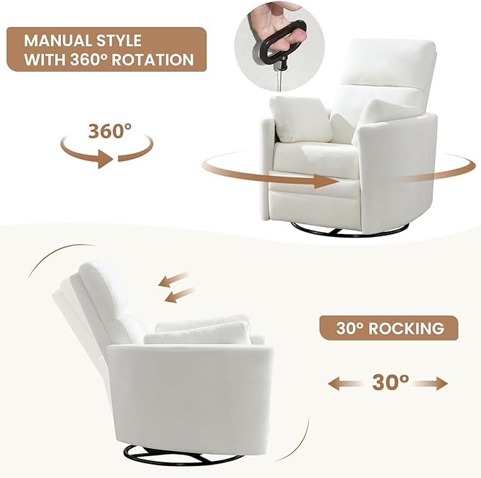 Manual Recliner 360°Swivel Rocking Chair, Nursery Rocking Glider Chair - Image 4