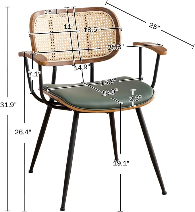 Rattan Dining Room Chairs Set of 2, Mid Century Modern Kitchen Side Chairs - Image 2