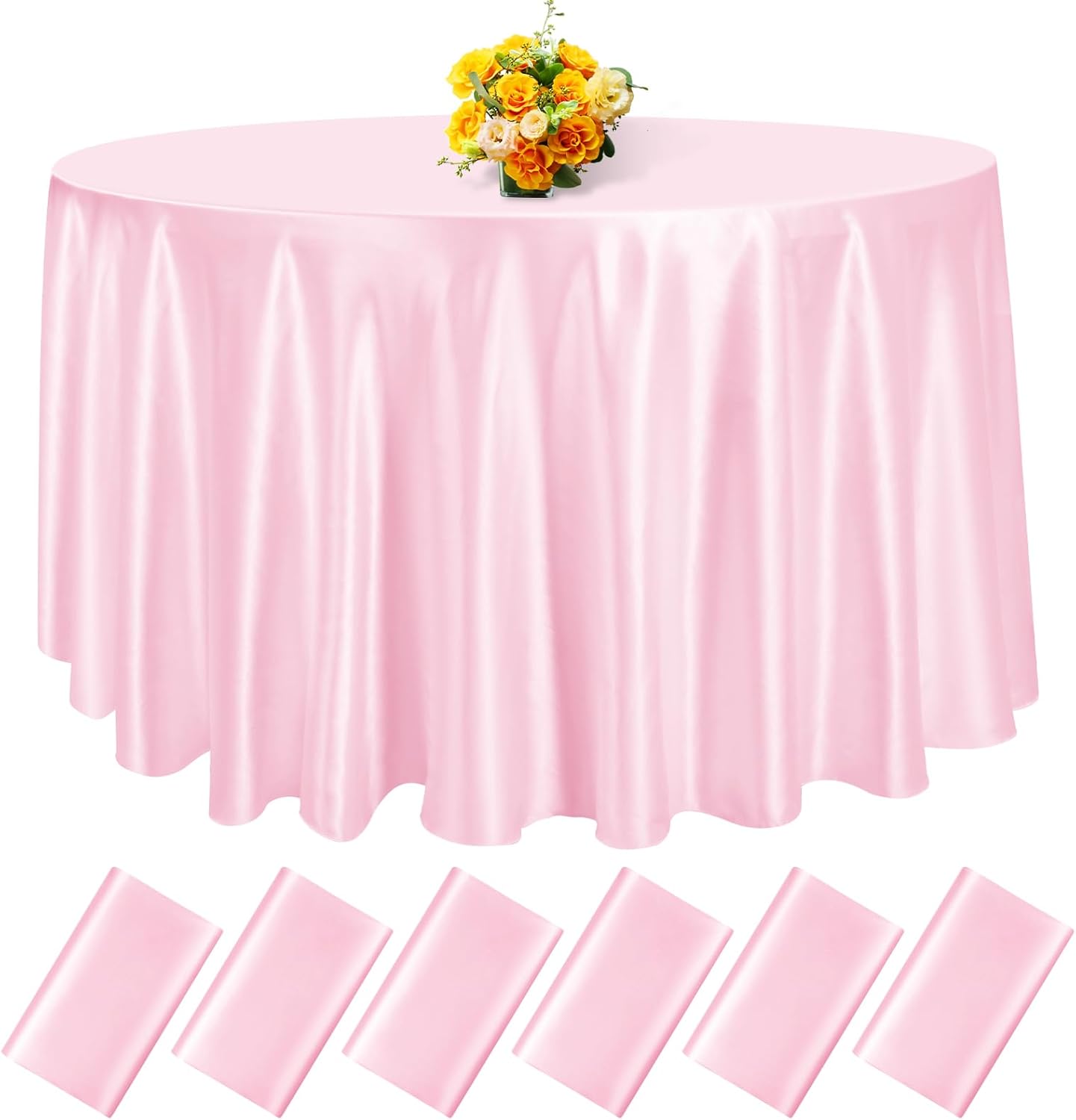 fani 6 Pack 120 Inch Light Pink Satin Tablecloth - Silky Round Tablecloth Overlay Smooth Fabric Table Cover, Bright Table Decoration for Wedding Party Banquet Events Restaurant Kitchen Dining