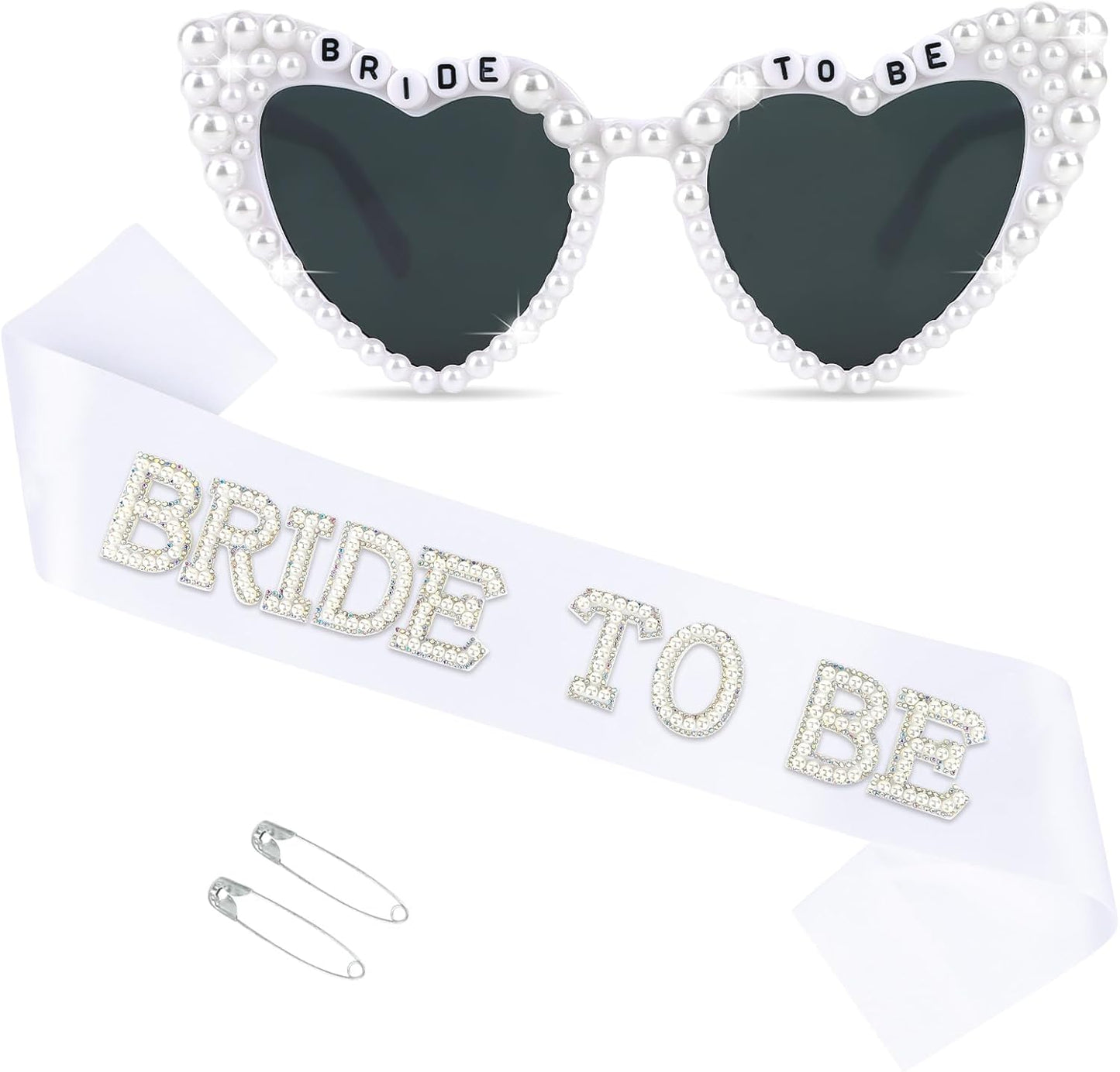 White Bride Sash & Heart Sunglasses Set Bachelorette Party Decorations Bridal Shower Engagement Party Decorations