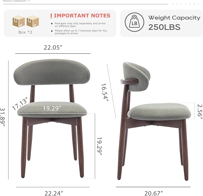 COLAMY Wooden Dining Room Chairs Set of 4, Modern Upholstered Fabric Dining - Image 2