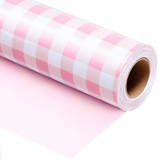 Burymento Pink Checkerboard Wrapping Paper, Gift Wrap for Birthday, Valentines, Mothers day, Graduation, Wedding, Fathers day, Baby Shower, Christmas (17in x 32.8ft)
