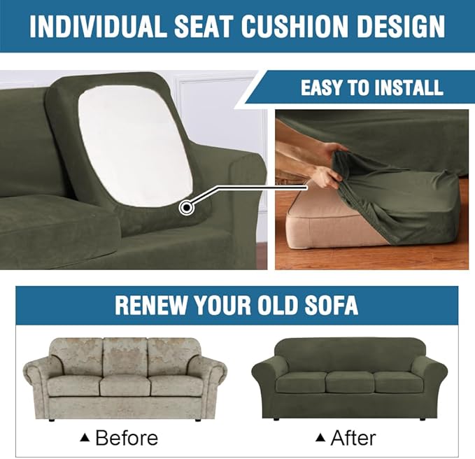 H.VERSAILTEX Modern Velvet Plush 4 Piece High Stretch Sofa Slipcover Furniture - Image 6