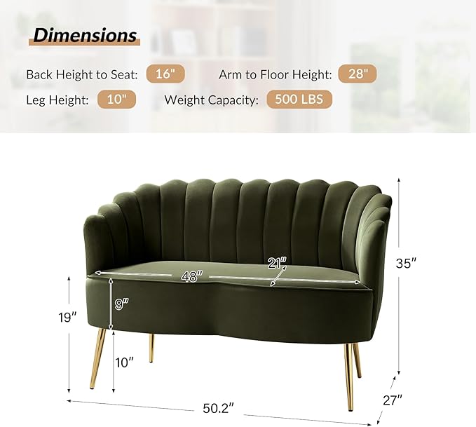HULALA HOME Modern Velvet Loveseat Sofa - Image 2