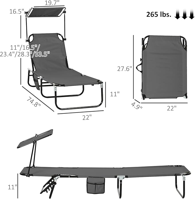 Outsunny Folding Chaise Lounge Pool Lounge Chairs Set of 2, Outdoor Sun Tanning - Image 3